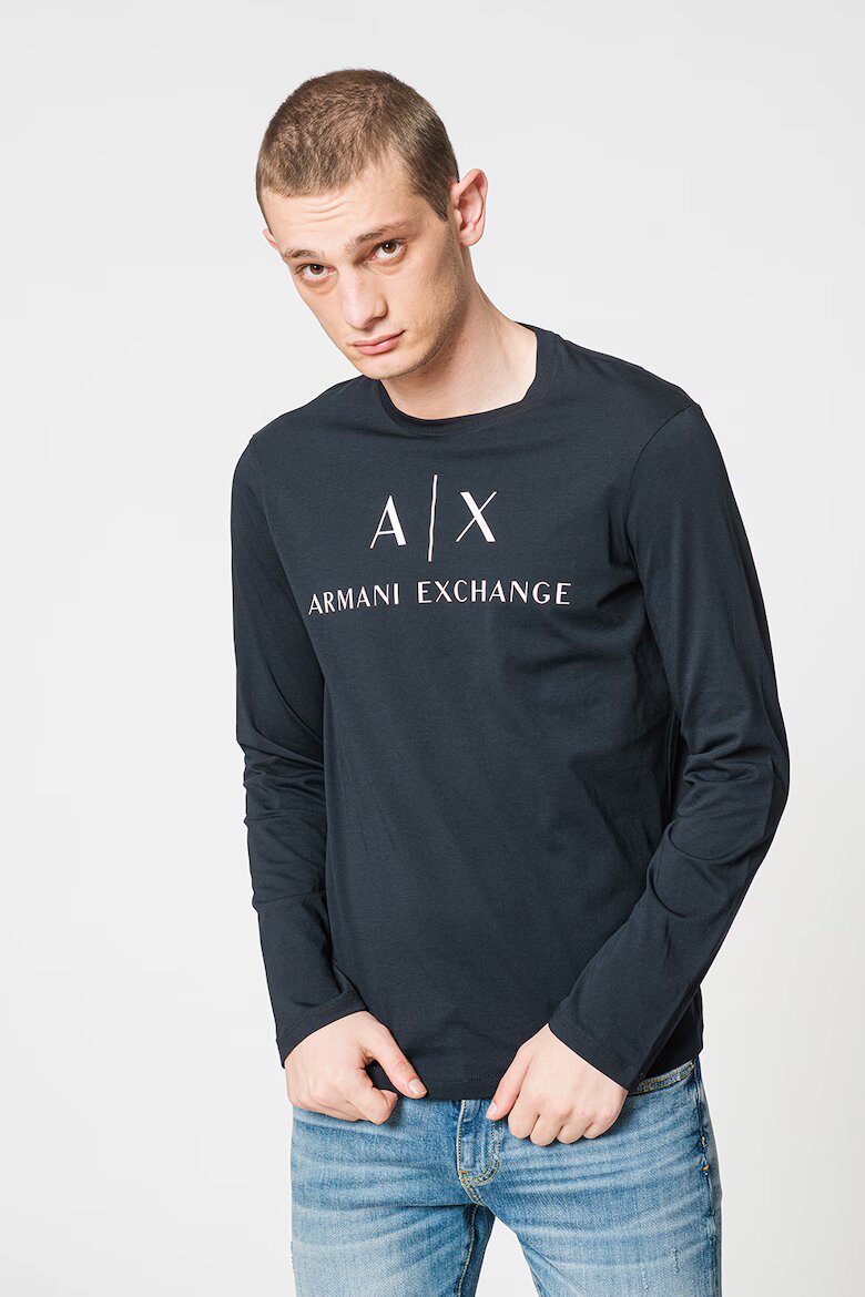 ARMANI EXCHANGE Вталена памучна блуза Бял/Тъмносин