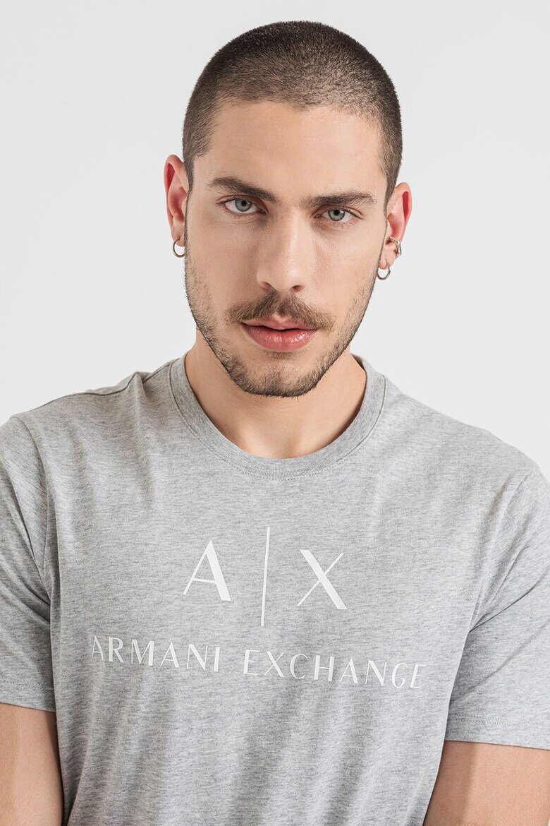 ARMANI EXCHANGE Вталена памучна тениска с лого Бял/Сив меланж