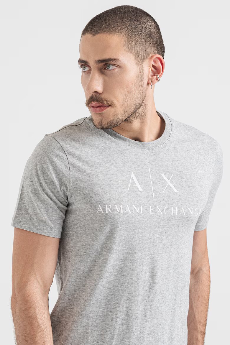 ARMANI EXCHANGE Вталена памучна тениска с лого Бял/Сив меланж