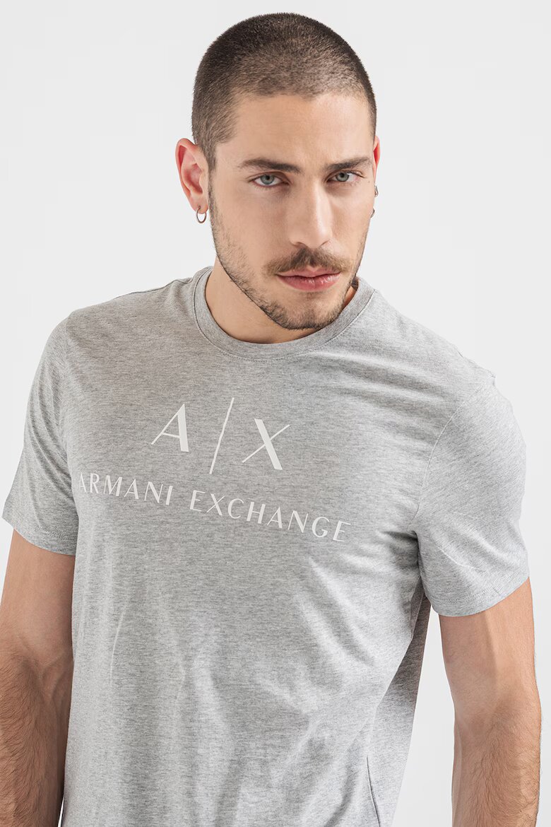 ARMANI EXCHANGE Вталена памучна тениска с лого Бял/Сив меланж