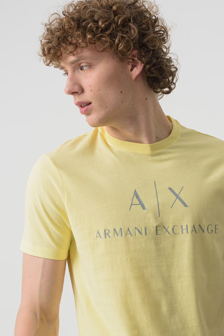 ARMANI EXCHANGE Вталена памучна тениска с лого Светло жълто