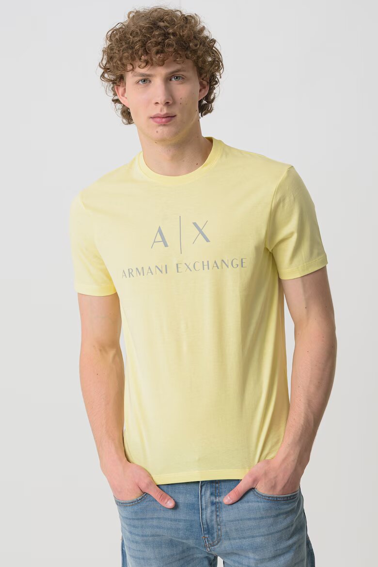 ARMANI EXCHANGE Вталена памучна тениска с лого Светло жълто