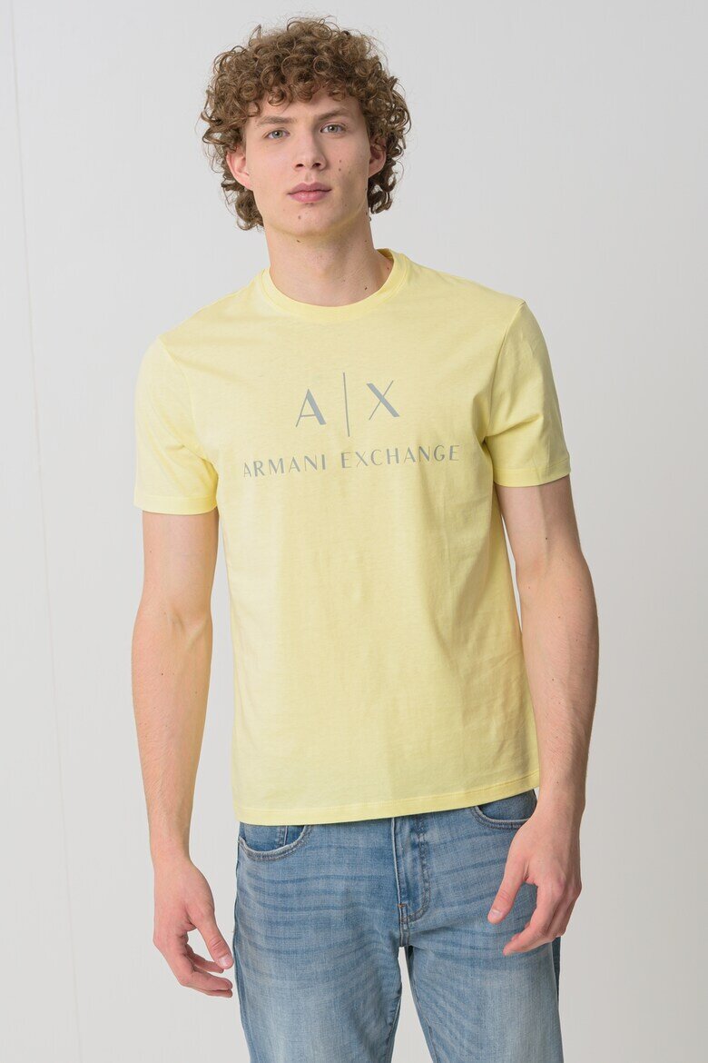 ARMANI EXCHANGE Вталена памучна тениска с лого Светло жълто