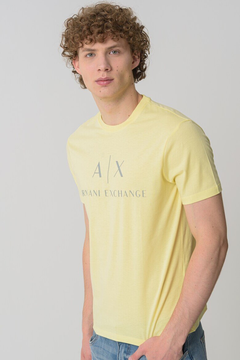 ARMANI EXCHANGE Вталена памучна тениска с лого Светло жълто