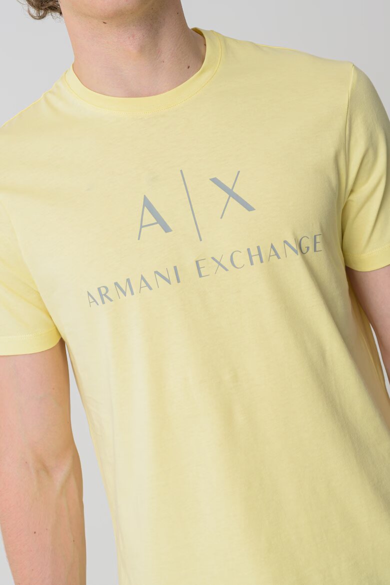 ARMANI EXCHANGE Вталена памучна тениска с лого Светло жълто