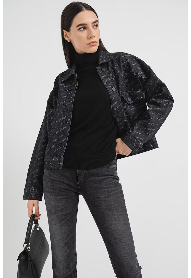 ARMANI EXCHANGE Яке от деним с пришити джобове и лого - Тъмносин