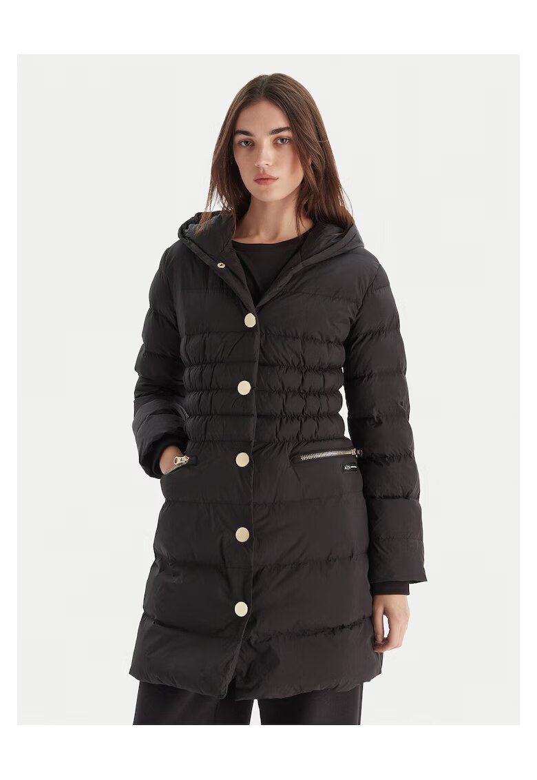 ARMANI EXCHANGE Зимно яке - дължина до над коляното - качулка - черно - полиамид