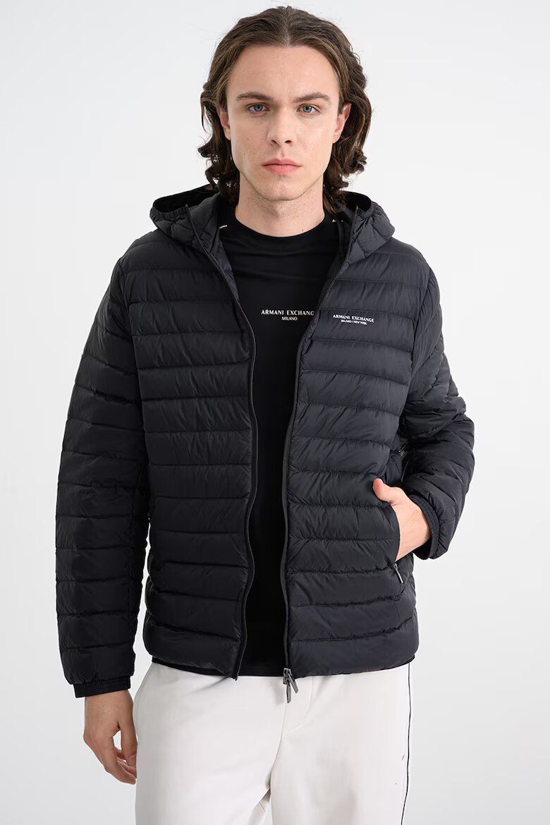ARMANI EXCHANGE Зимно яке с качулка и джобове Черен