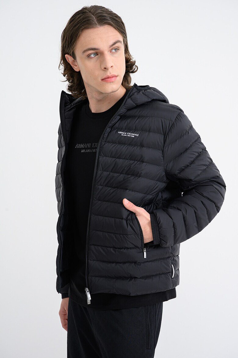 ARMANI EXCHANGE Зимно яке с качулка и джобове Черен