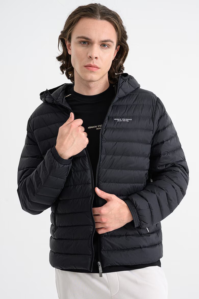 ARMANI EXCHANGE Зимно яке с качулка и джобове Черен