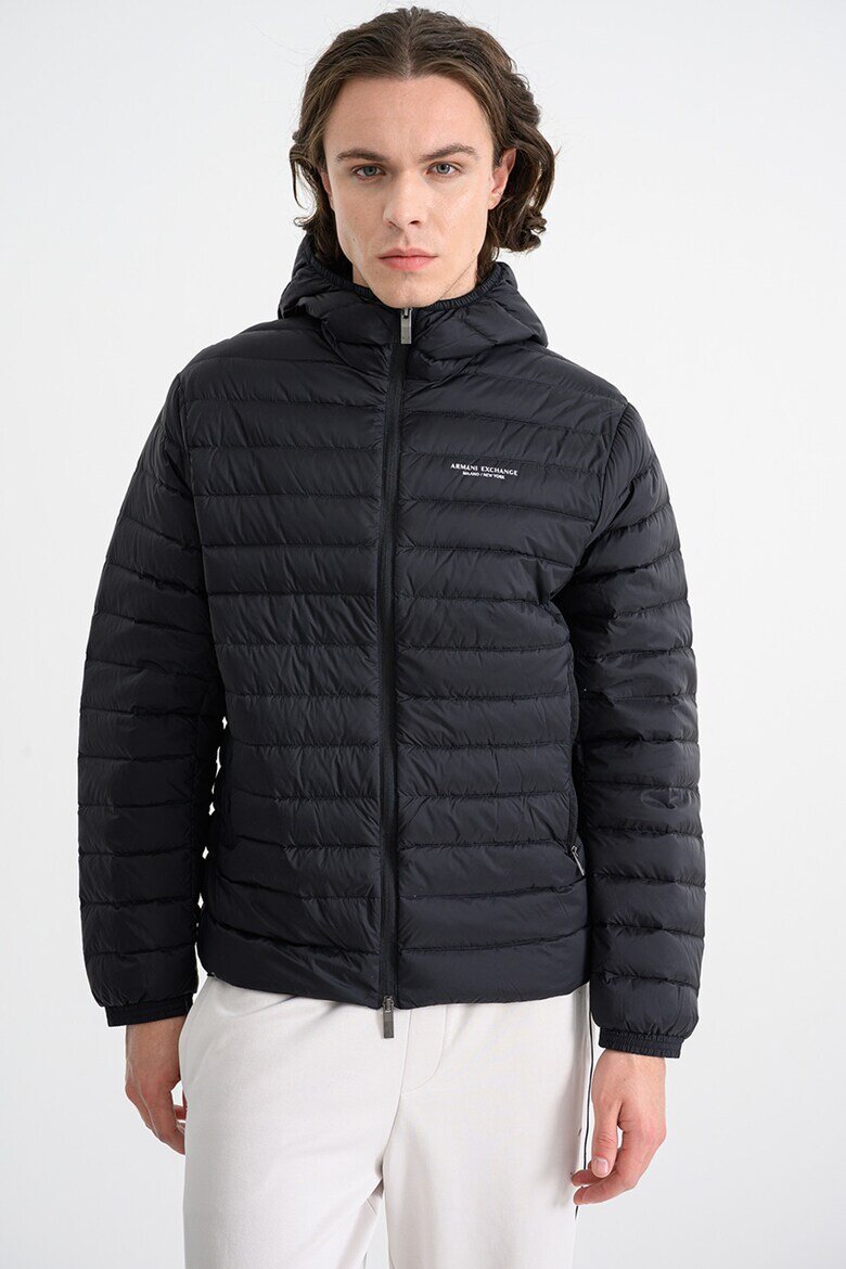 ARMANI EXCHANGE Зимно яке с качулка и джобове Черен
