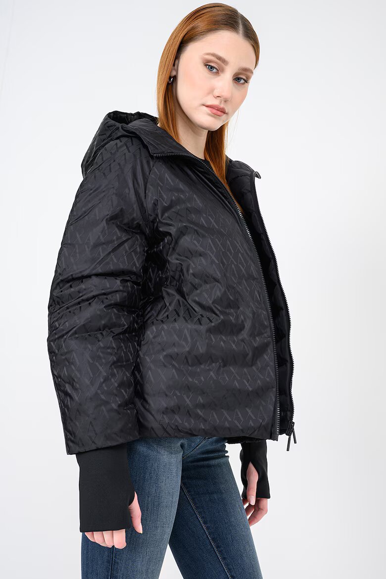 ARMANI EXCHANGE Зимно яке с монограм и цепки за палеца Черен