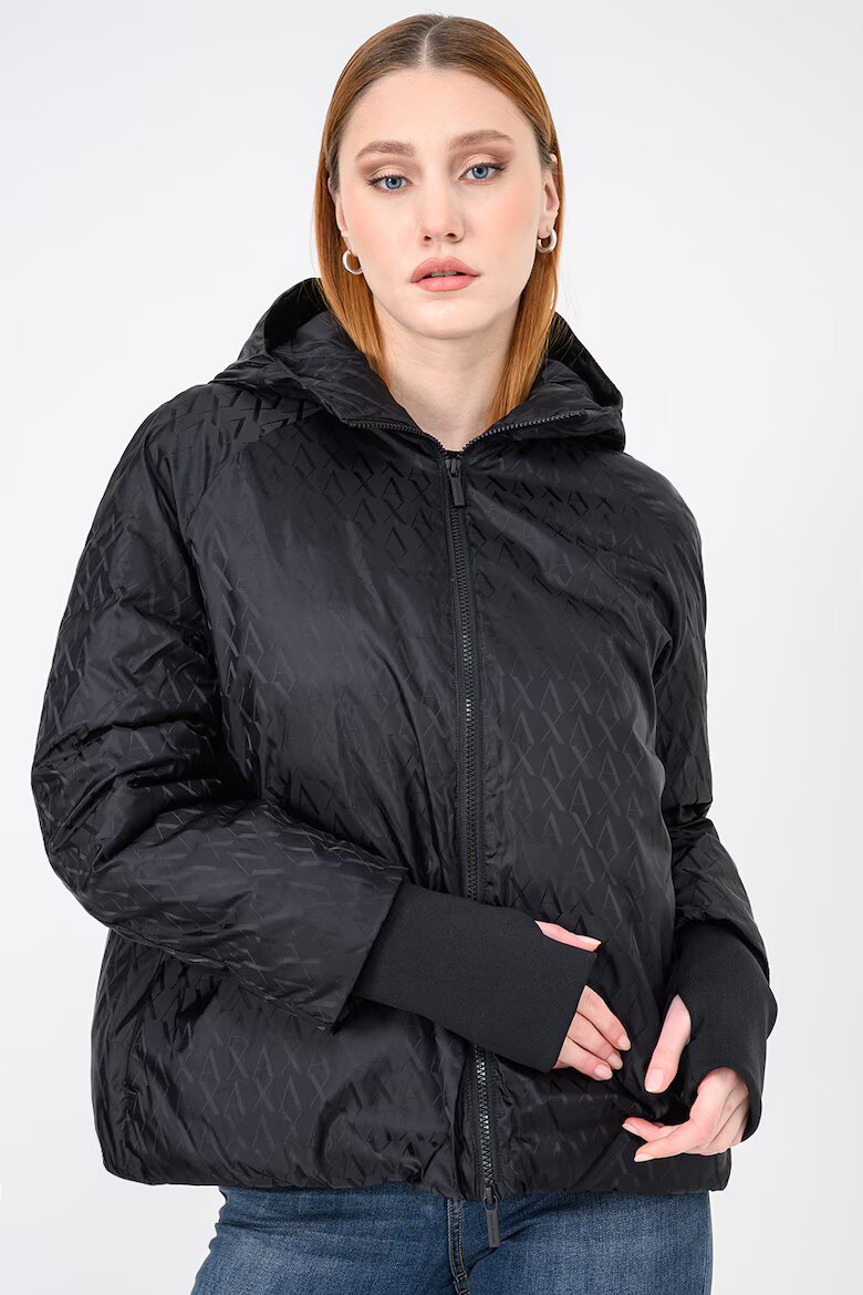 ARMANI EXCHANGE Зимно яке с монограм и цепки за палеца Черен