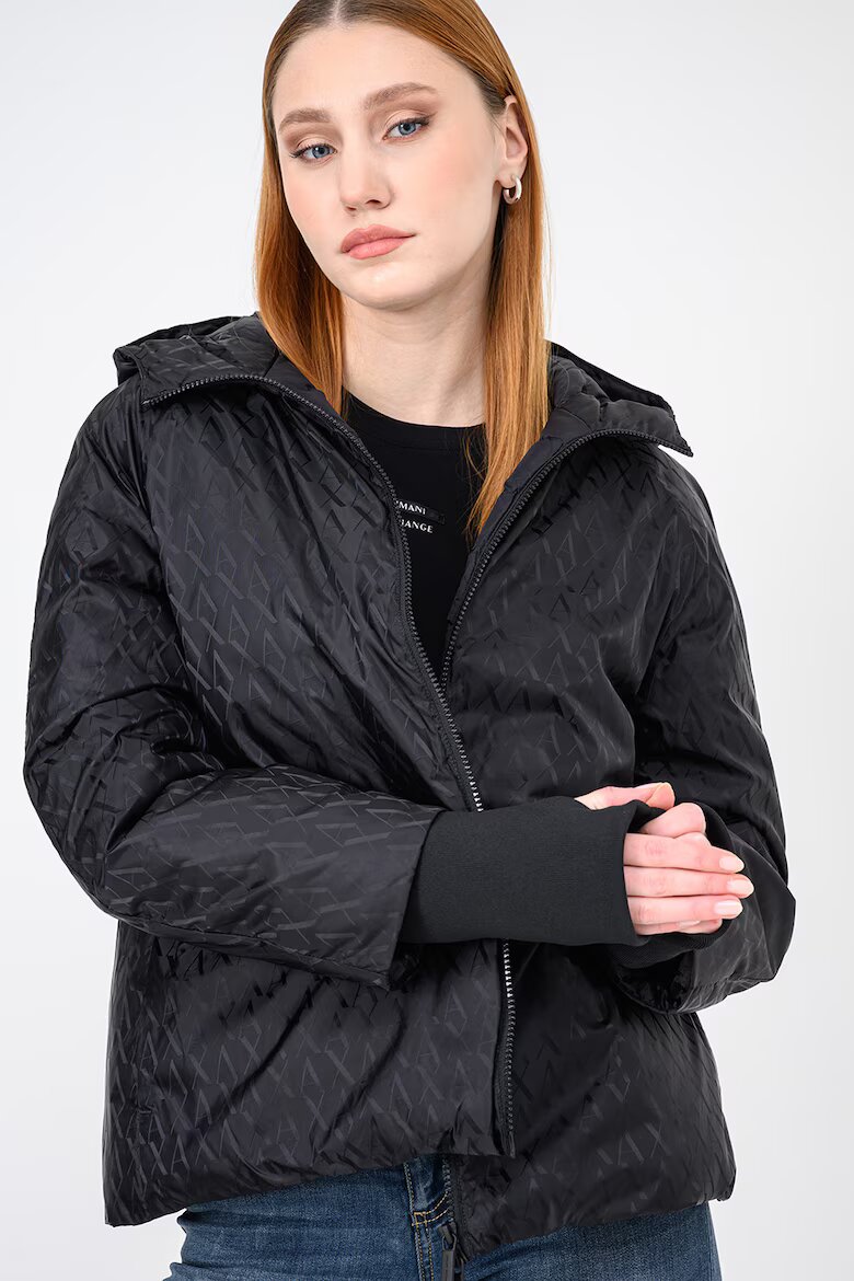 ARMANI EXCHANGE Зимно яке с монограм и цепки за палеца Черен
