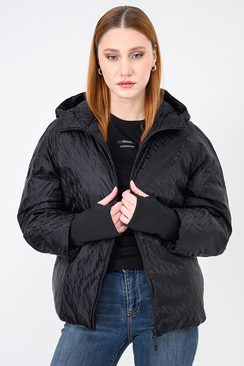 ARMANI EXCHANGE Зимно яке с монограм и цепки за палеца Черен
