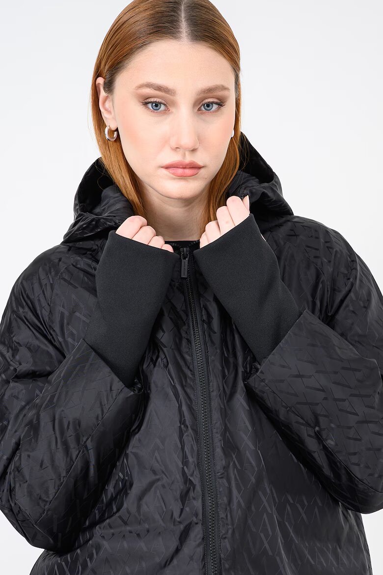 ARMANI EXCHANGE Зимно яке с монограм и цепки за палеца Черен