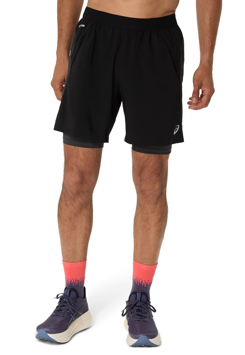 Asics Къс панталон за бягане Road с дизайн 2в1 - Черен