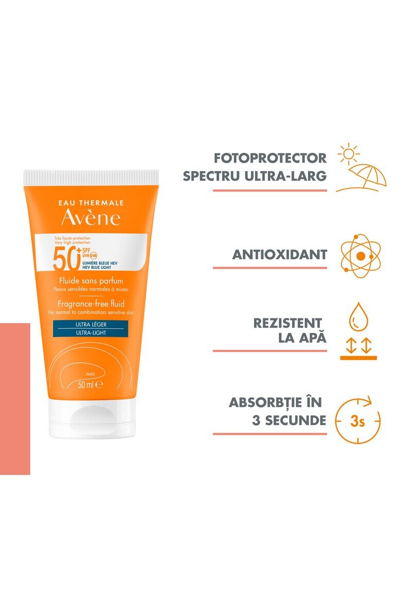 Avene Слънцезащитен флуид SPF 50+ TRIASORB За нормална и смесена кож Без парфюм 50 мл