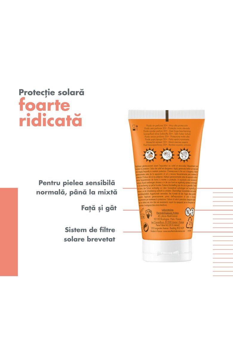 Avene Слънцезащитен флуид SPF 50+ TRIASORB За нормална и смесена кож Без парфюм 50 мл