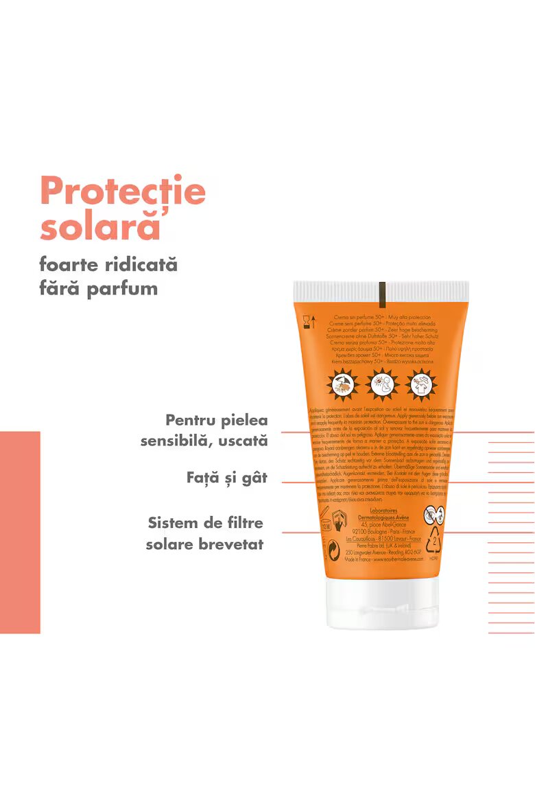 Avene Слънцезащитен крем за лице SPF 50+ TRIASORB За чувствителна кожа Без парфюм 50 мл