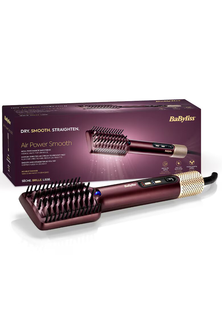 BaByliss Четка с горещ въздух Air Power Smooth - 1000W - Технология Auto-Flow - Йонна система против начупване - 3 температурни настройки - 3 скорости - Тъмнолилав