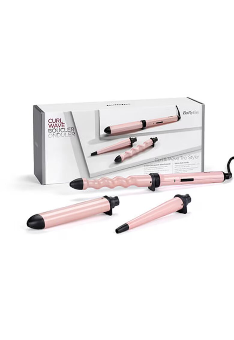 BaByliss Маша за коса Multistyler Curl&Wave - Керамично покритие - 3 аксесоара - Розов