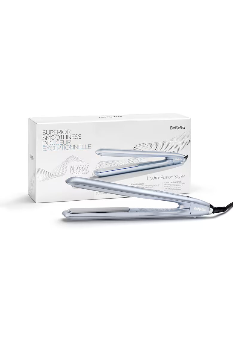 BaByliss Преса за коса Hydro-Fusion - 230C - 5 стъпки на температурата - Йонизация - Керамично покритие - LED - Син