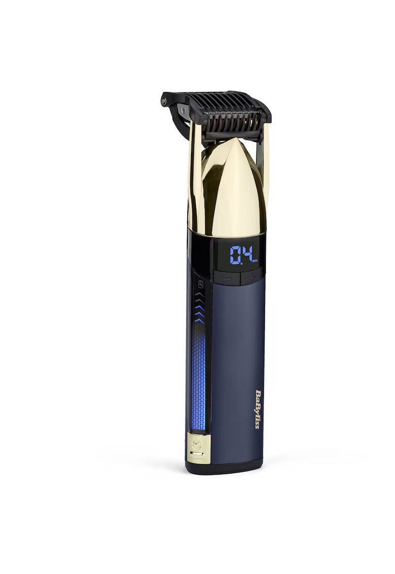 BaByliss Тример Super-X Metal Gold & Navy Stubble - 90 мин. Автономия - LED екран - Титаниеви ножове - Ултра-високопроизводителен мотор с висок въртящ момент ...