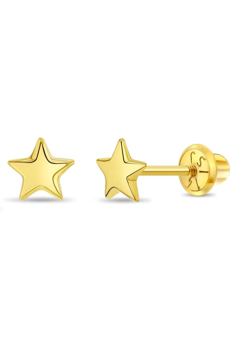 Bebe Gold 14k златни детски кръгли обеци със звезда със сигурно закопчаване на винт