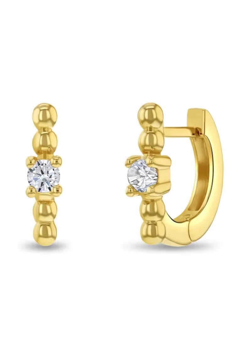 Bebe Gold 14K златни креолски бебешки обеци - 4 топки и модел CZ камък - диаметър 9 mm