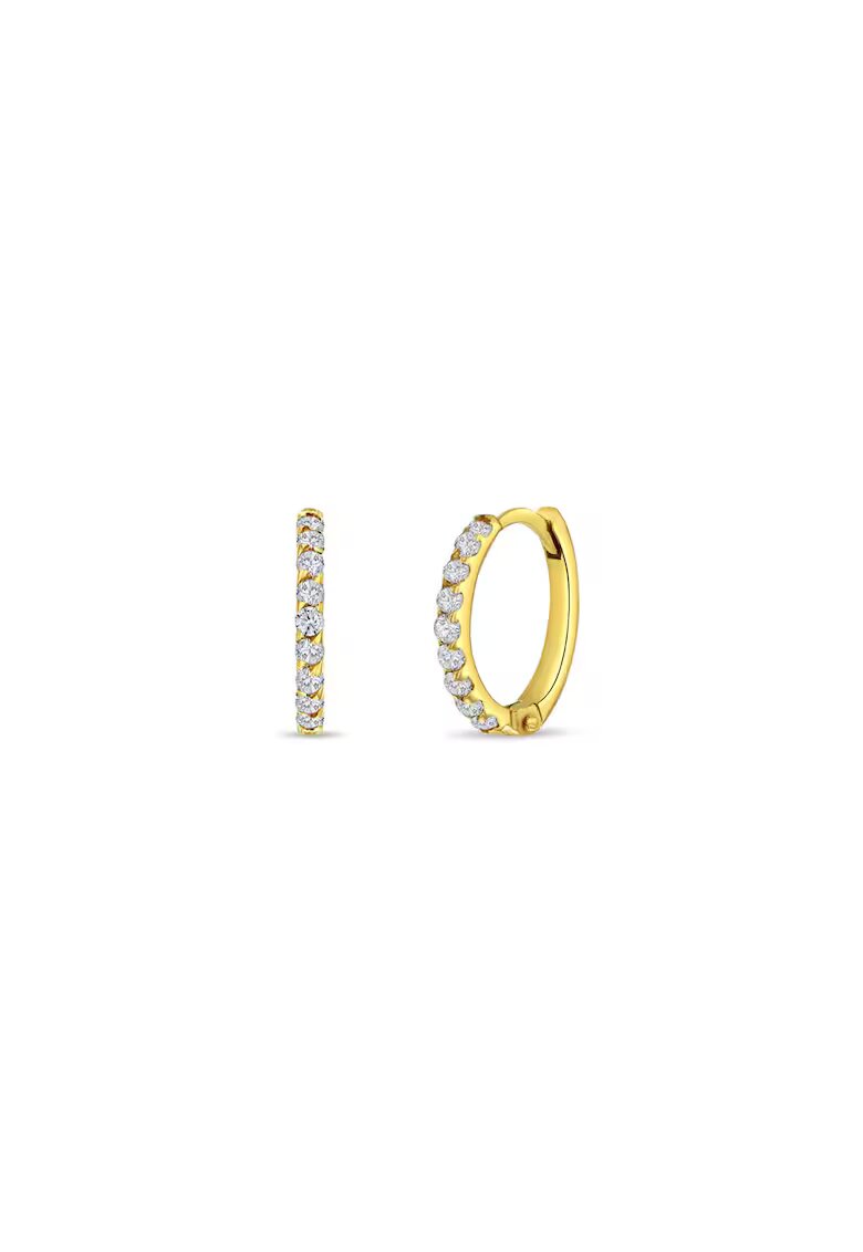 Bebe Gold 14K златни креолски детски обеци - модел Huggie с CZ камъни