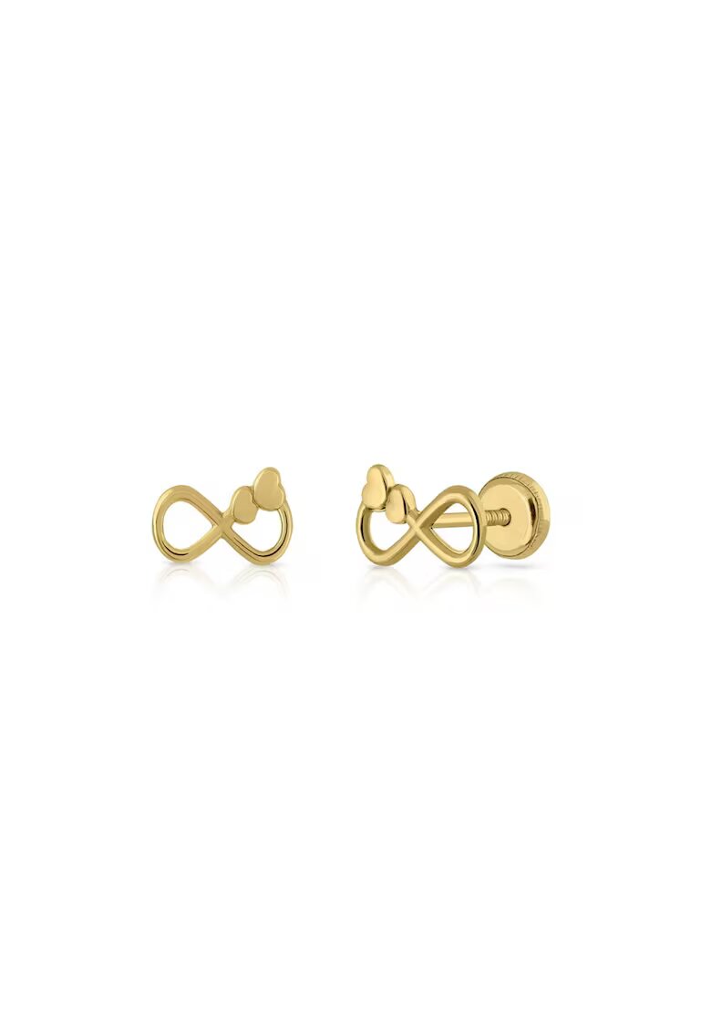 Bebe Gold 14K златни обеци - модел Infinity Hearts - резба и защитно затваряне