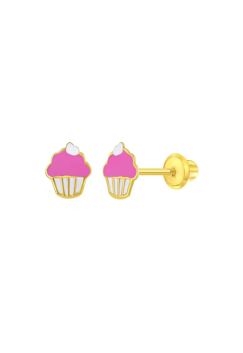 Bebe Gold 14K златни обеци за бебета - модел Cupcake - затваряне на резба и защита