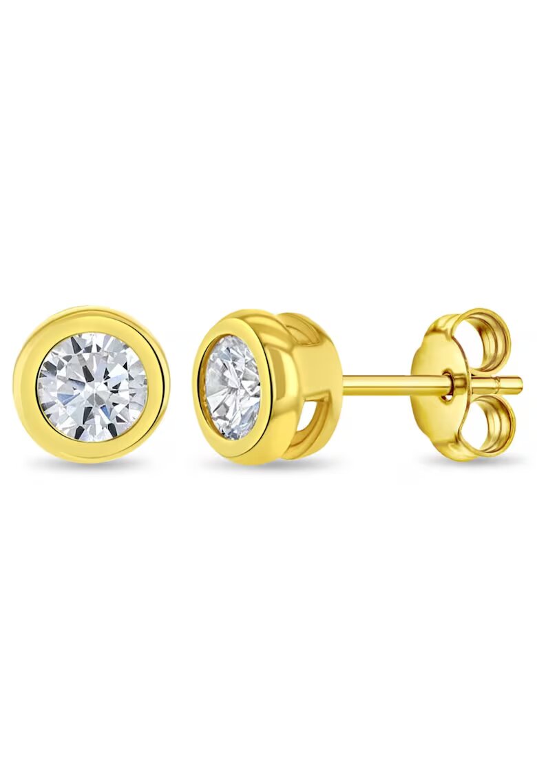 Bebe Gold 14К златни обеци за деца и тийнейджъри - модел Sparkling Bezel с CZ камък - закопчаване тип пеперуда