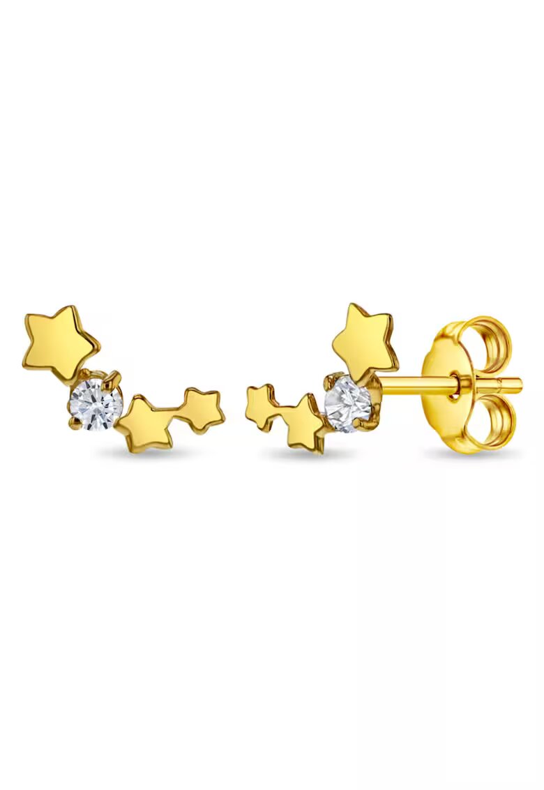 Bebe Gold 14K златни обеци за тийнейджъри / възрастни - модел съзвездие с CZ камъни - закопчаване тип пеперуда