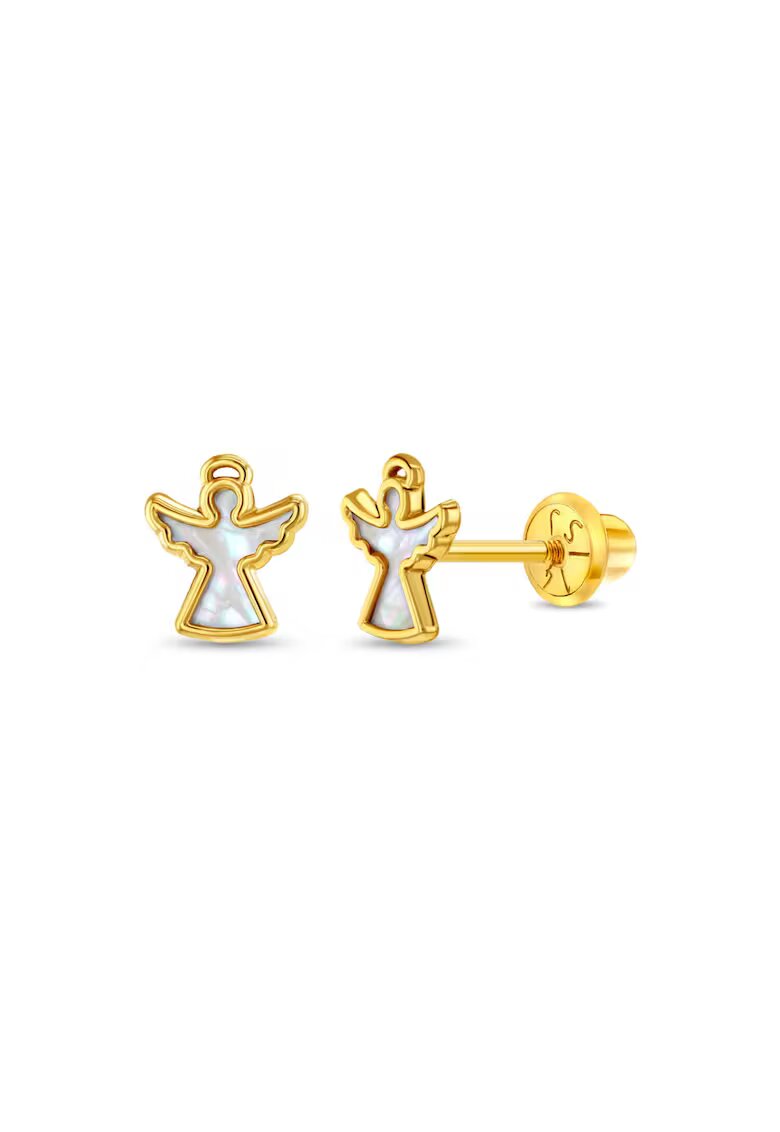 Bebe Gold Ангелски обеци със седеф - 14k злато - за деца - здраво закопчаване на винт