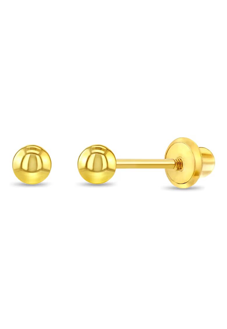 Bebe Gold Бебешки обеци от 14-каратово злато - модел Classic Ball 3 мм - резба и защитно затваряне