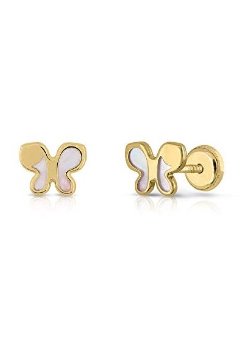 Bebe Gold Детски обеци от 14-каратово злато - модел пеперуда със седеф - затваряне с конец и защита