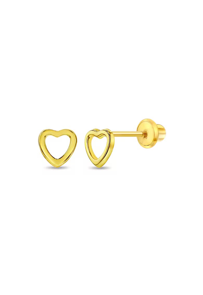 Bebe Gold Детски обеци от 14-каратово злато - модел с отворено сърце - затваряне с резба и защита