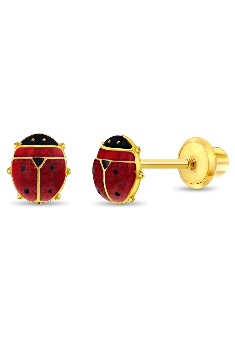 Bebe Gold Детски обеци от 14K злато - модел Калинка - резба и защитно затваряне