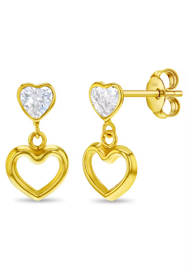 Bebe Gold Обеци от 14К злато за модел Heart to Heart Dangle с CZ камък с