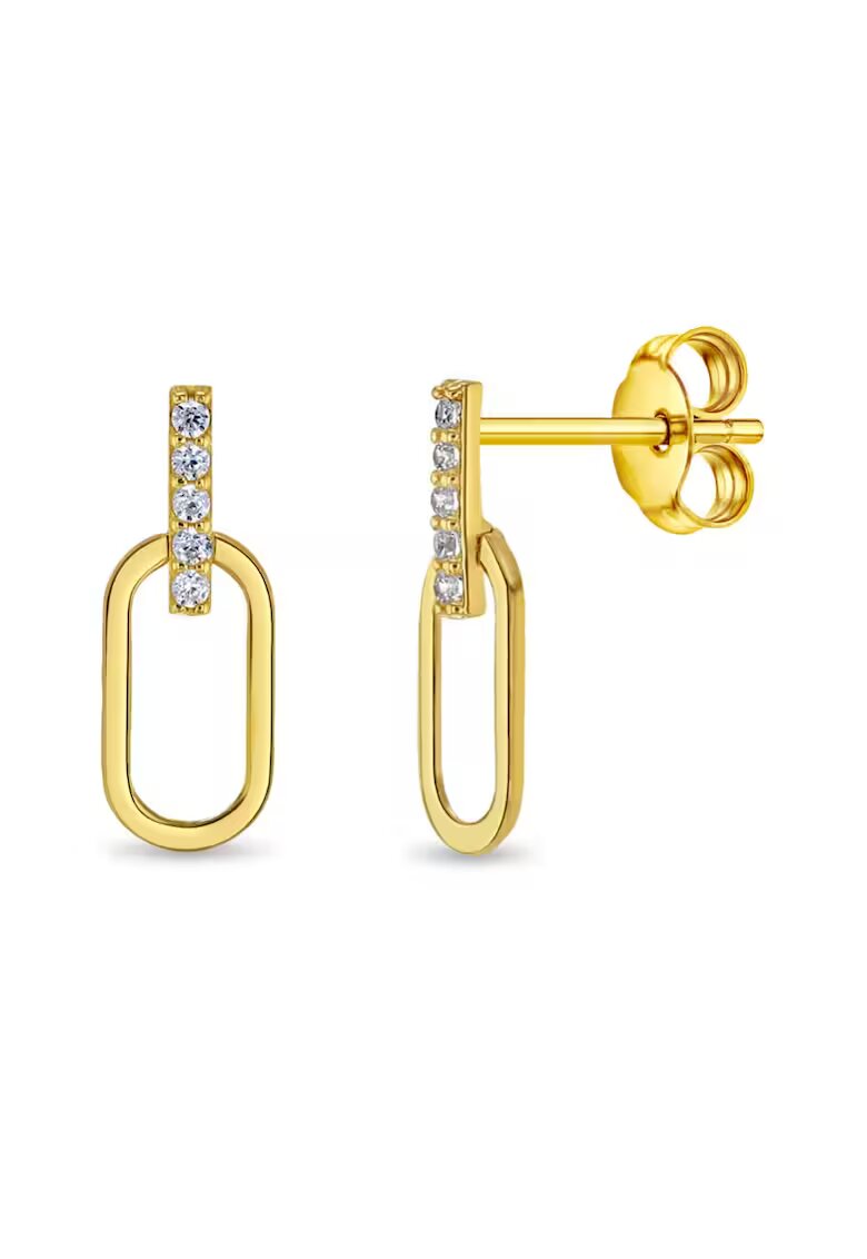 Bebe Gold Обеци от 14К злато за тийнейджъри и възрастни - модел Щипка с прозрачен кубичен цирконий - закопчаване с пеперуда