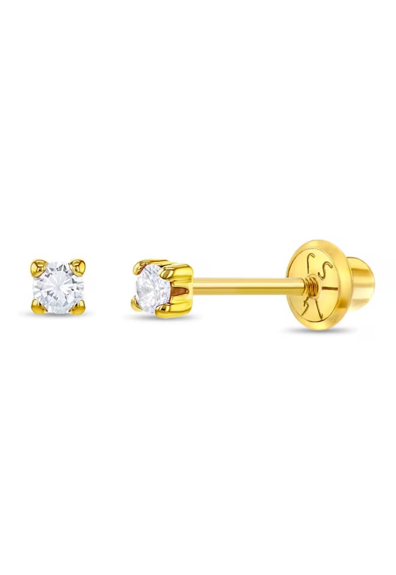 Bebe Gold Обеци с камък с кубичен цирконий - монтирани в 4 шипове от 14k злато - здраво закопчаване на винт