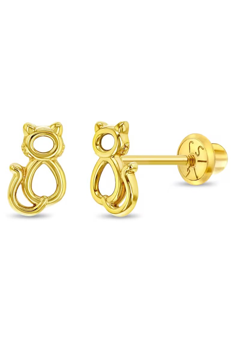 Bebe Gold Обеци във формата на коте от 14K жълто злато - здраво затваряне на винт