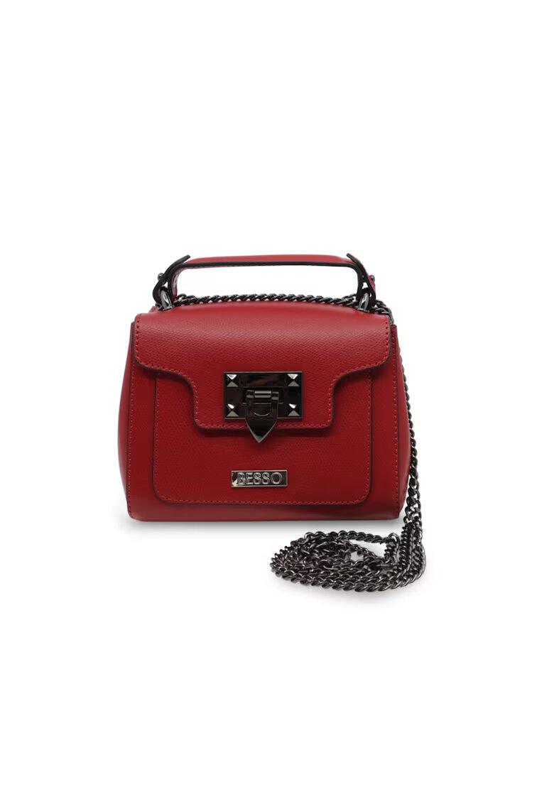 BESSO Anima Forte Leather Handbag - Тъмночервен - 14.5x18x11 cm