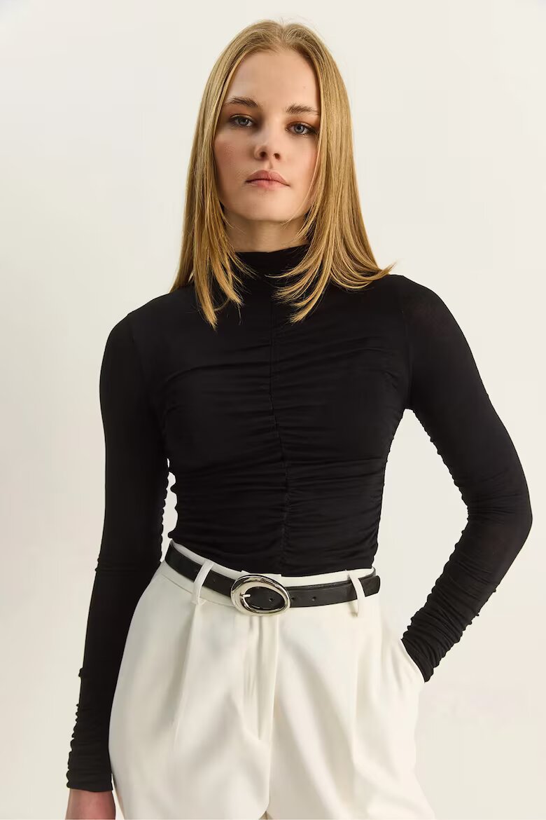 Bianco Lucci Дамска блуза Slim Fit полу-поло яка черна трико