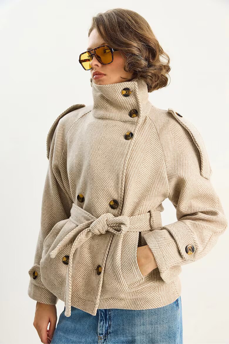 Bianco Lucci Дамско палто свободна кройка бежово текстил