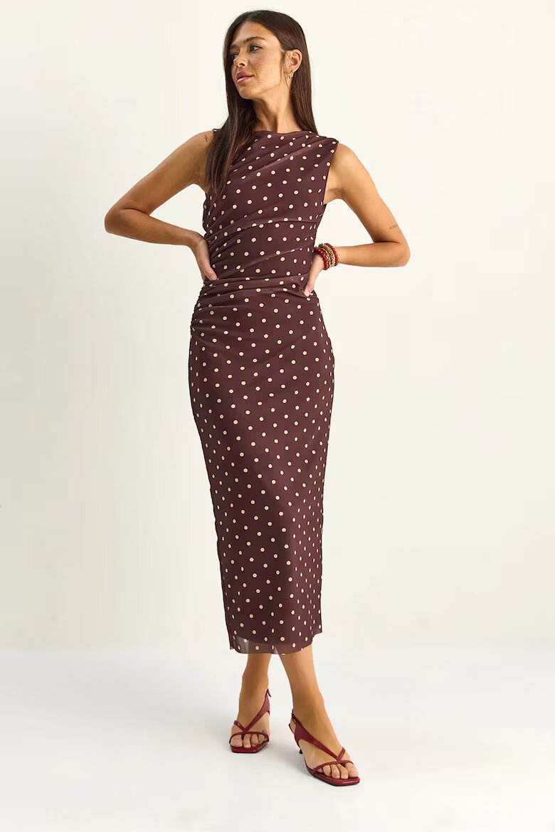 Bianco Lucci Рокля Midi Bodycon на точки кафява полиестер