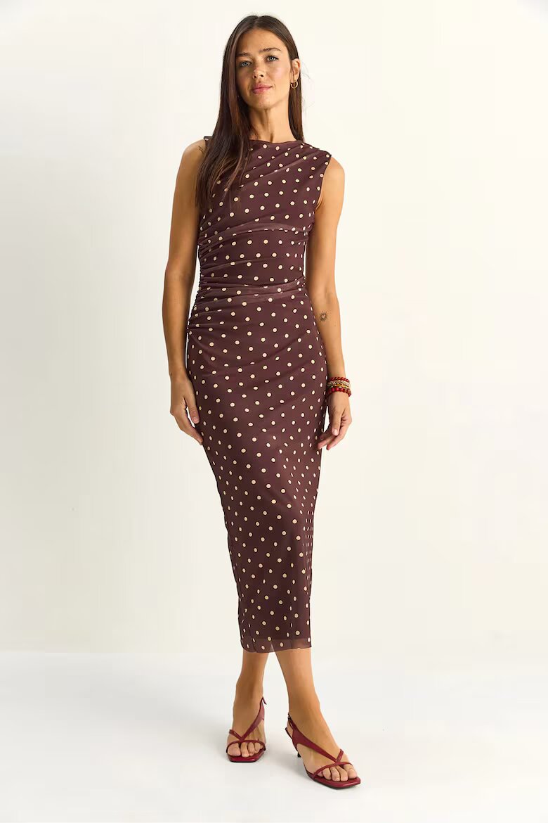 Bianco Lucci Рокля Midi Bodycon на точки кафява полиестер