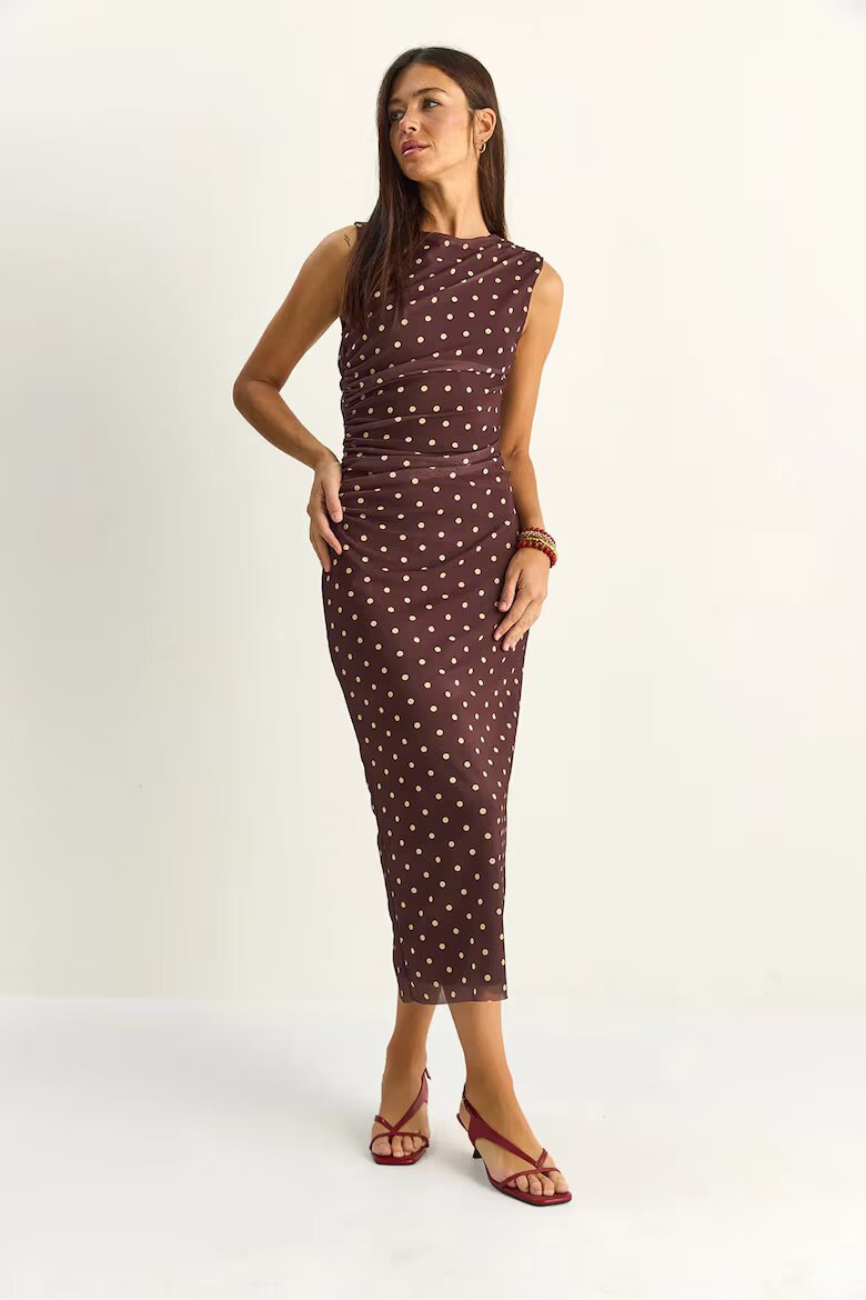 Bianco Lucci Рокля Midi Bodycon на точки кафява полиестер